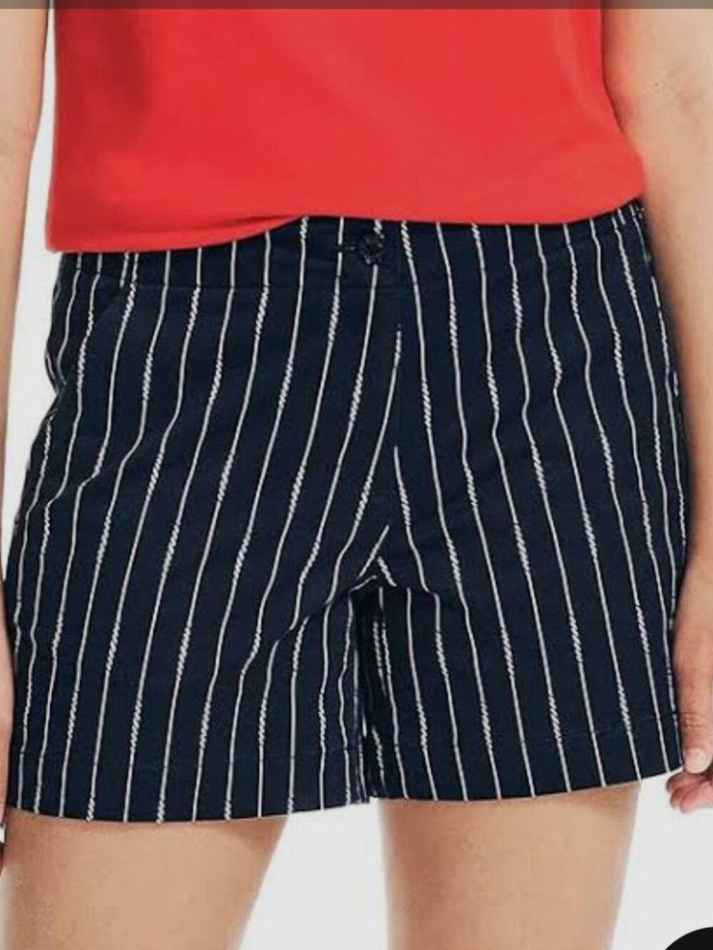 Nautica Navy Seas Blue White Pinstripes Mid-Rise CottoShorts Size 14 Preppy